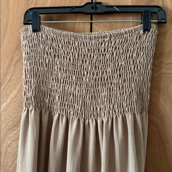 Elegant Tan Tiered Strapless Dress - Picture 3 of 6